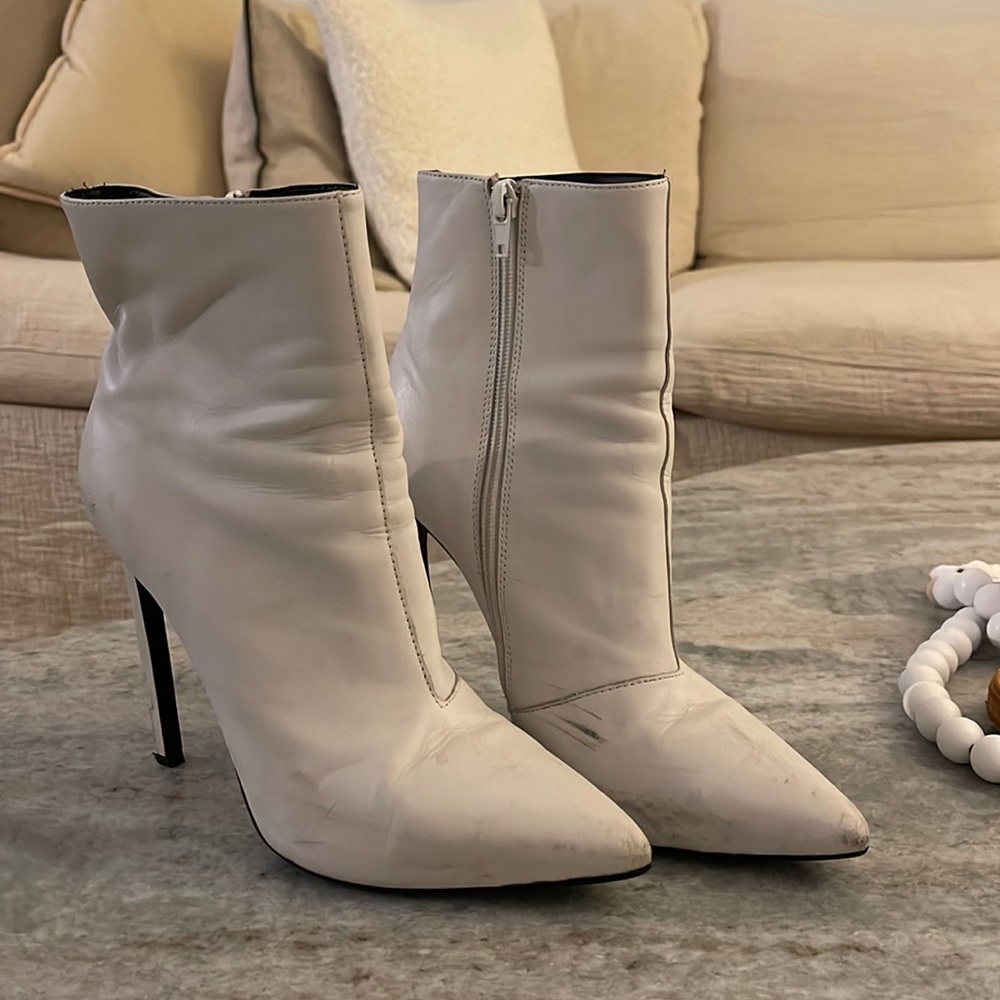 Tony Bianco white bootie heels